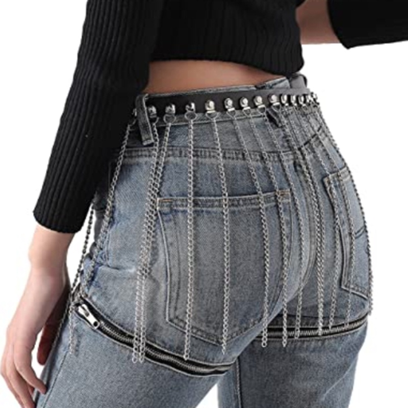 Dây Xích Đeo Hông Bằng Da PU Tua Rua Phong Cách Punk Quyến Rũ Dành Cho Nữ