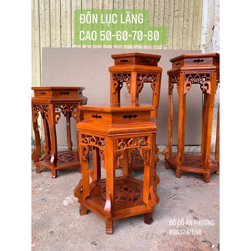 Đôn lục giác gỗ hương mặt 32cm cao 40cm-50cm-60cm-70cm- 80cm