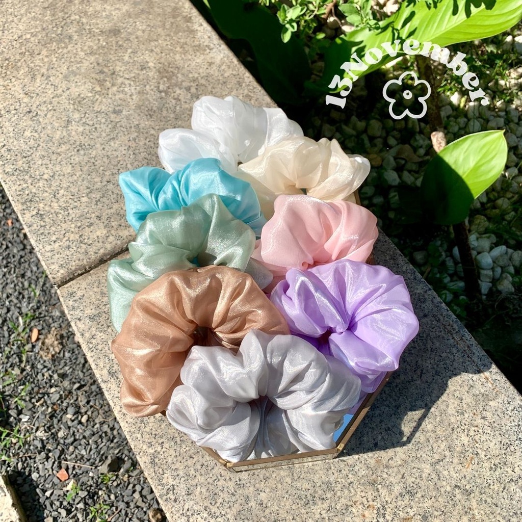 Cột Tóc Vải Scrunchies Organza Cao Cấp Pastel Dễ Thương Size To Lớn Ánh Dạ Trơn Bóng Hàn Quốc Hot Trend