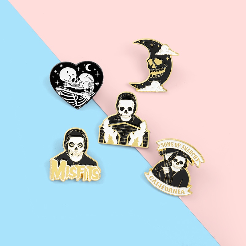Ghim cài áo QIHE JEWELRY họa tiết halloween phong cách punk thiết kế sáng tạo 5 kiểu tùy chọn