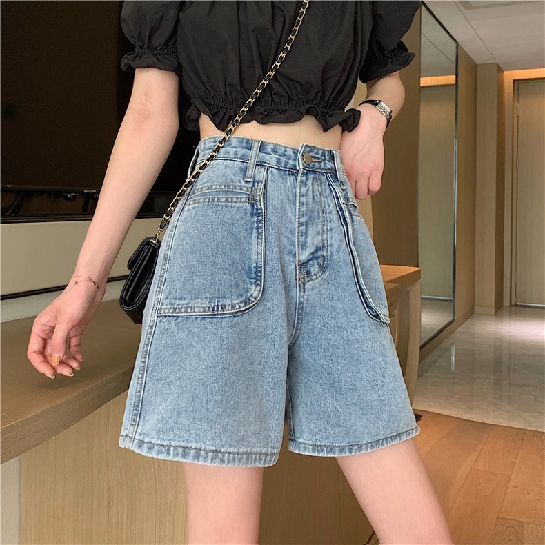 Quần short jean nữ lửng ống rộng cạp cao MSHA4