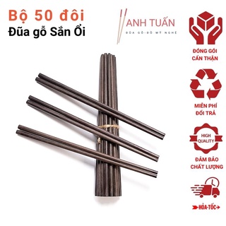 [Freeship] Bộ 50 đôi đũa ăn cơm cao cấp đũa ăn gỗ SẮN ỔI đẹp tự nhiên chống mốc