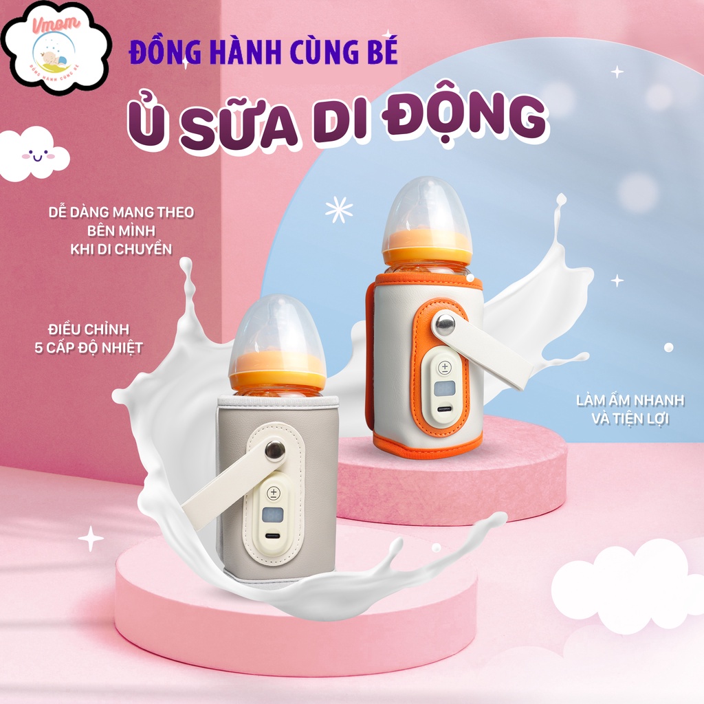 Túi ủ bình sữa di động cho bé cao cấp CHIBÉ CB003/ Màn hình hiển thị nhiệt độ, có cáp USB tiện lợi, bảo hành 12 tháng.