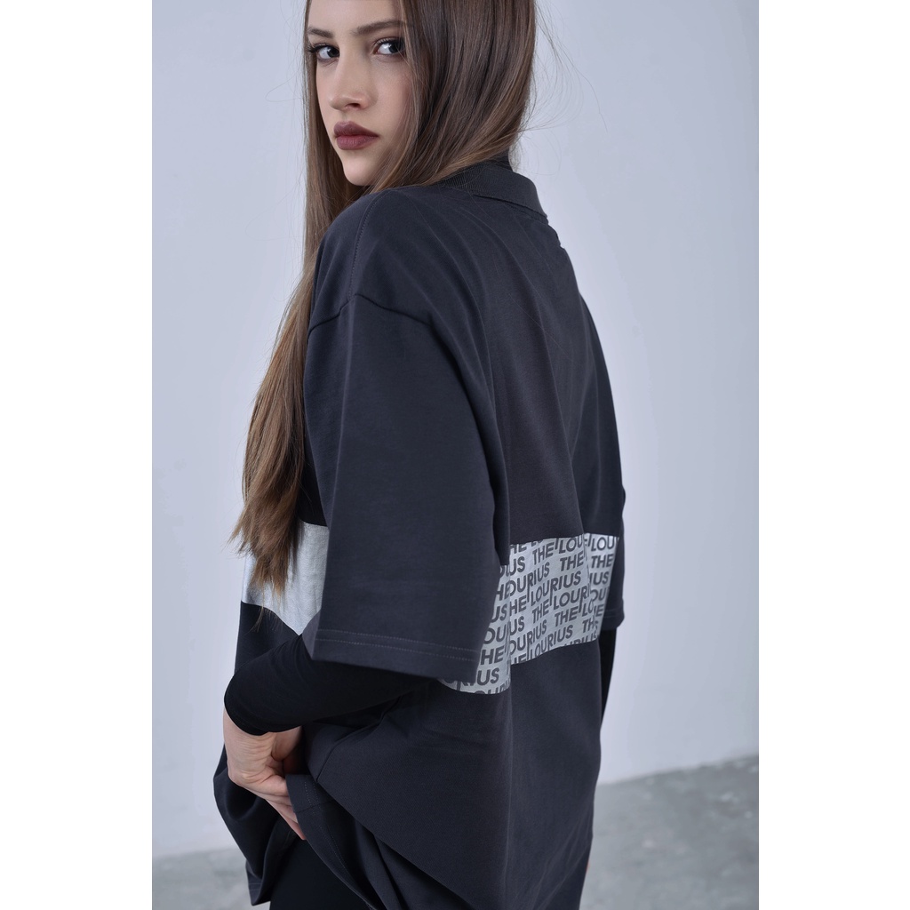 Áo POLO LOGO 2 Màu Đen, Xám In Mảng Nhũ Nổi Bật Unisex Oversize