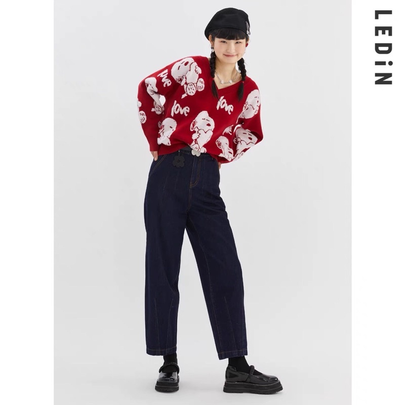 Áo len đỏ hình cún Ledin