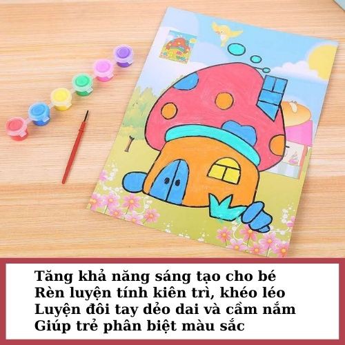 Bộ 2 và 5 TRANH TÔ MÀU kèm 6 KHAY MÀU và CỌ VẼ - Đồ chơi giáo dục mỹ thuật cho bé  sáng tạo, tiên dụng