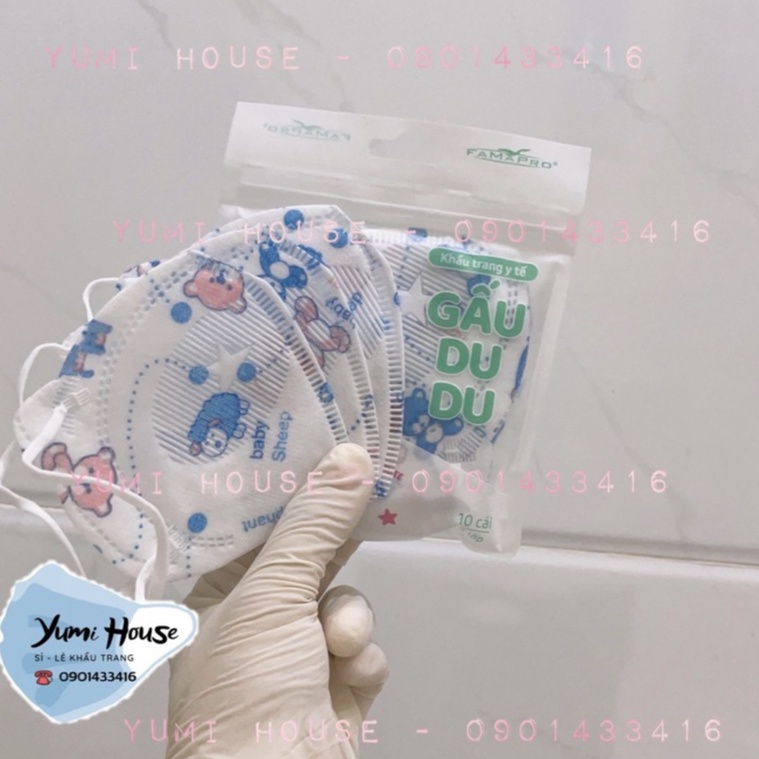 Khẩu trang trẻ em 3D, 5D GẤU DU DU Famapro chính hãng Nam Anh, nhiều họa tiết