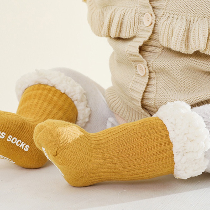 Vớ Cotton Len Lông Cừu Dày Dặn Chống Trượt Màu Trơn Giữ Ấm Mùa Đông Dành Cho Bé Trai Gái