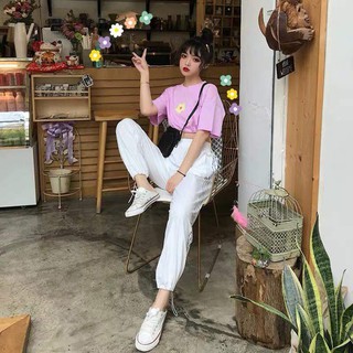 Áo croptop rút eo in hoa
