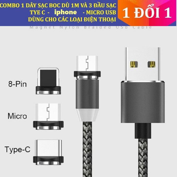 Dây Cáp Sạc đầu Hút Nam Lực Hút Cực Mạnh 360 Có 3 Chân Dành Cho Mọi Điện Thoại Bảo Hành Chính Hãng