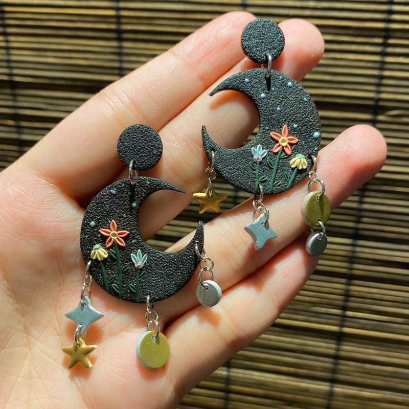 Khuyên tai đất sét nung Polymer Clay (Night Sky 2)