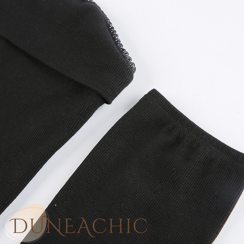 DUNEA Đầm Đen Dài Tay Trễ Vai Phong Cách Quyến Rũ Cho Nữ