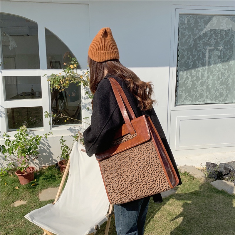 IELGY Túi tote Đeo Vai Kích Thước Lớn In Họa Tiết Da Báo Phong Cách Cổ Điển Thời Trang Cho Nữ