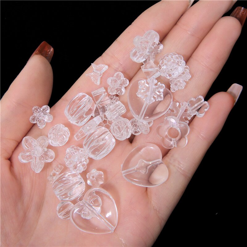 Hạt Xỏ Lỗ Bằng Acrylic Màu Trắng Trong Suốt Nhiều Mặt Hình Học / Ngôi Sao / Trái Tim / Hình Học Dùng