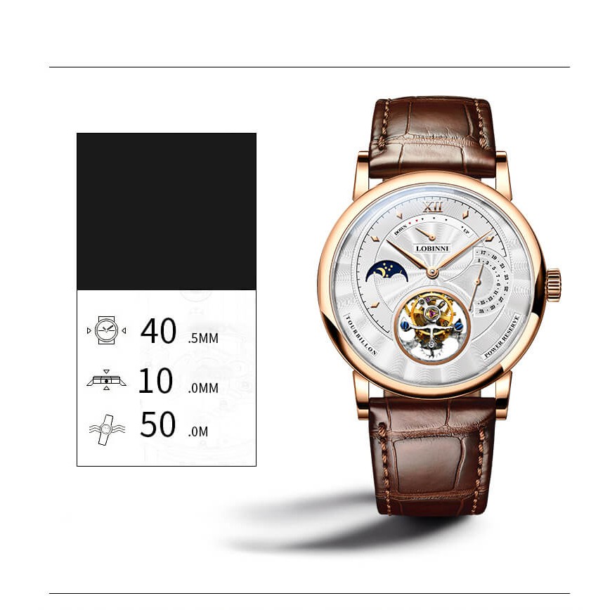 Đồng hồ nam chính hãng Lobinni Tourbillon No.8883-1