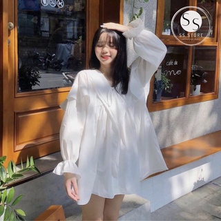 Đầm Baby Doll Tay Dài From Rộng (TRẮNG)