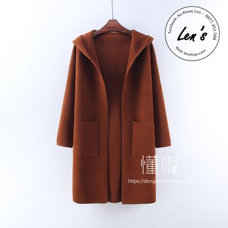 Áo Khoác Len Dáng Dài Có Nón Len Dạ Ép