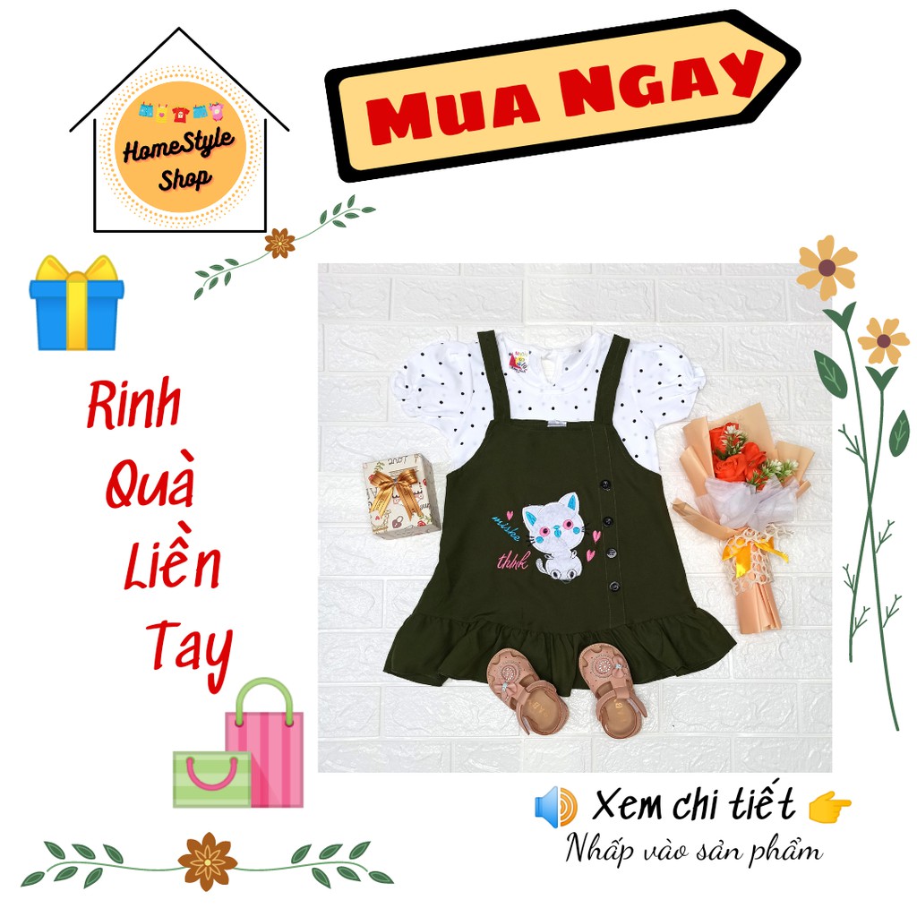 ĐỒ BỘ ĐẦM BÉ GÁI 7-15 kg - Bộ áo voan chấm bi và đầm yếm Mèo Kitty đáng yêu