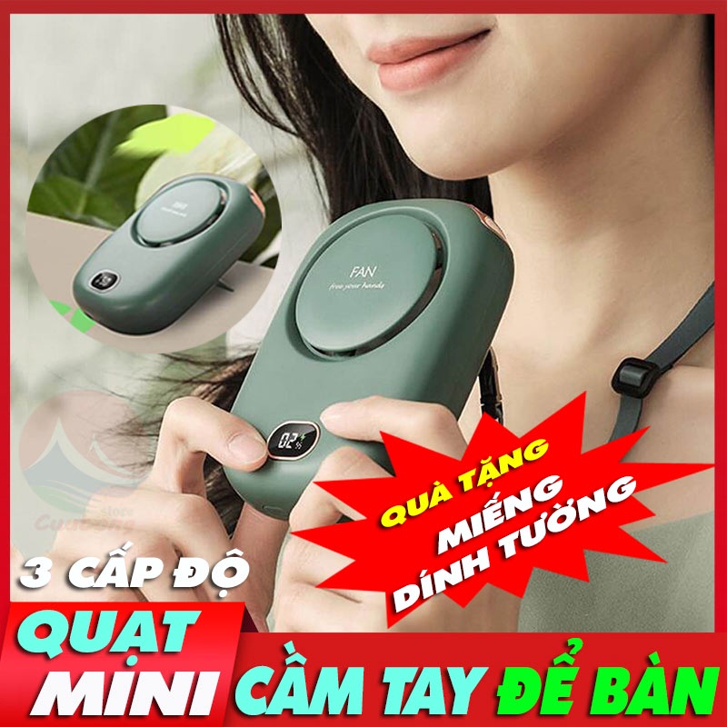 Quạt Mini Cầm Tay Đeo Cổ Thời Trang Bỏ Túi để bàn pin khỏe gió mạnh êm mát kiểu Hàn Quốc mini sạc điện cao cấp