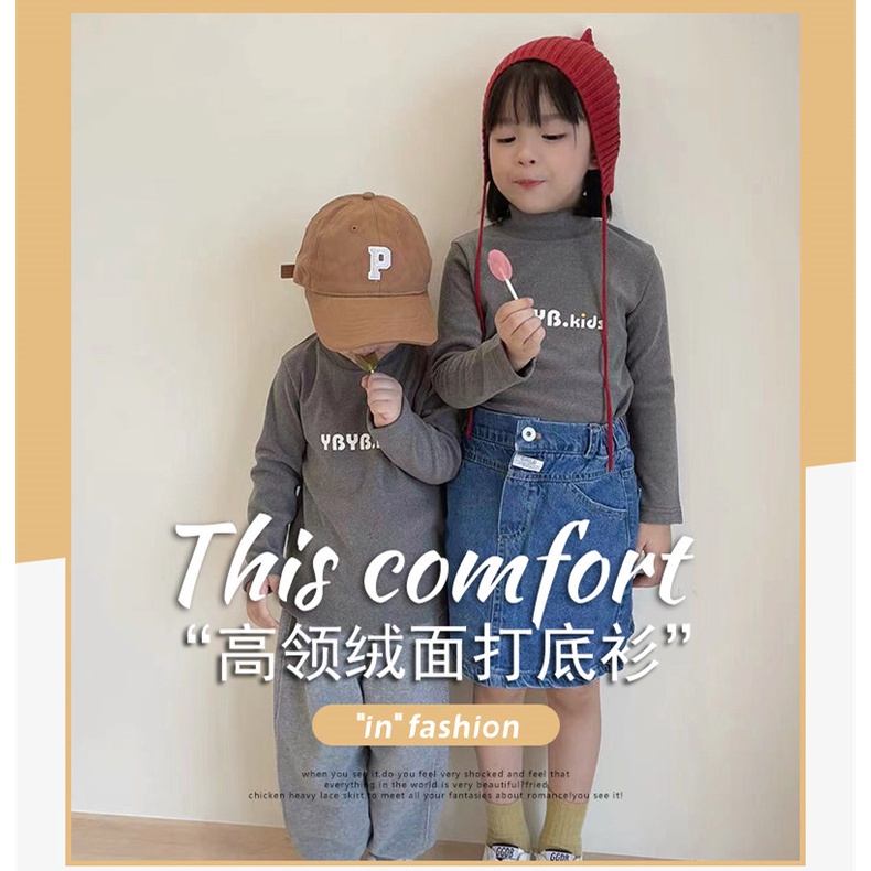 Áo Thun Tay Dài Cổ Cao Dralon 110-160cm Thời Trang Mùa Thu Cho Bé