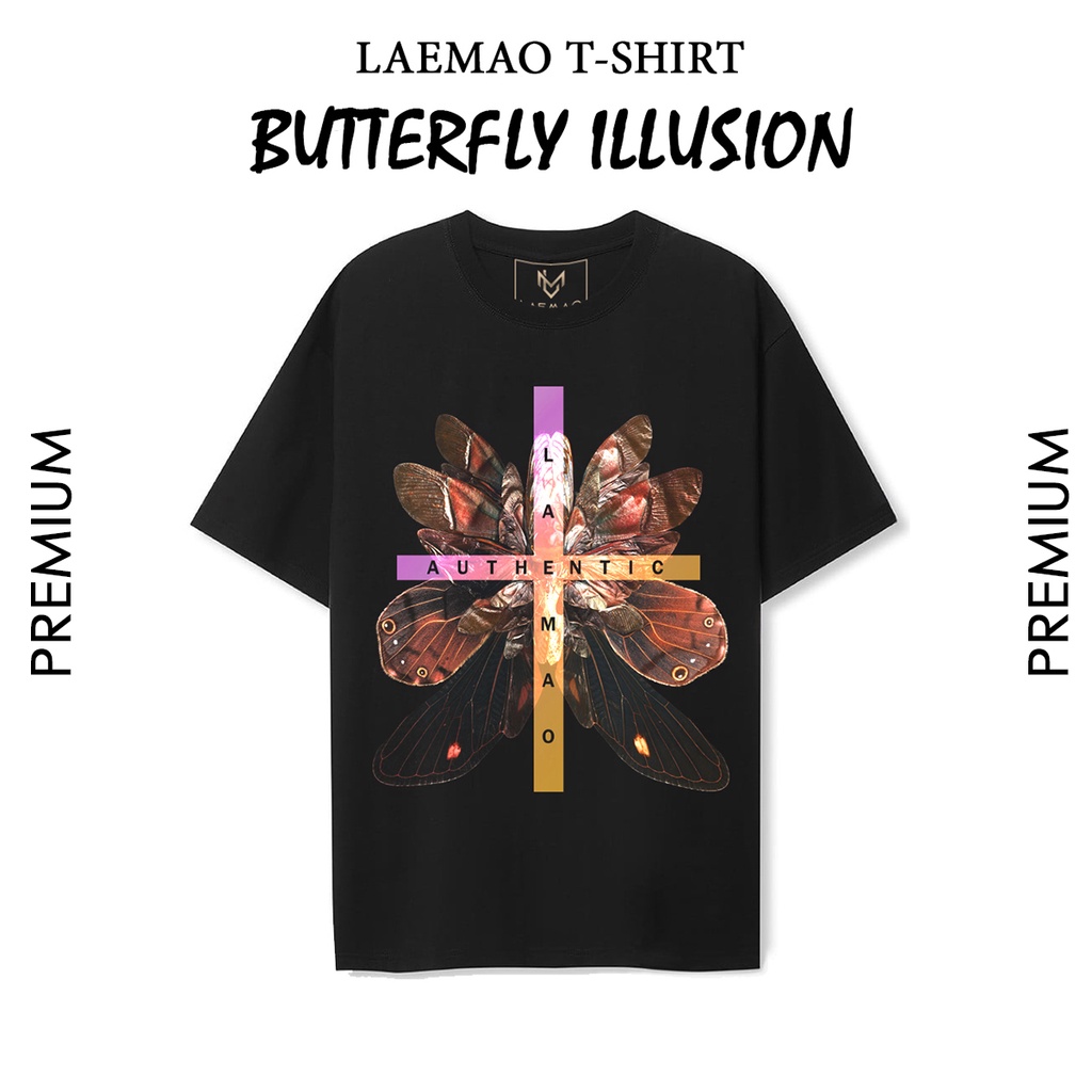 Áo thun LAEMAO chất liệu cotton tay lỡ form oversize BUTTERFLY ILLUSION