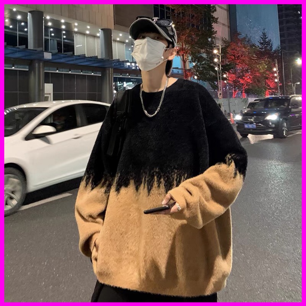 Áo len nam Form rộng phủ lông bên ngoài màu sắc độc đáo và ấm áp 2021