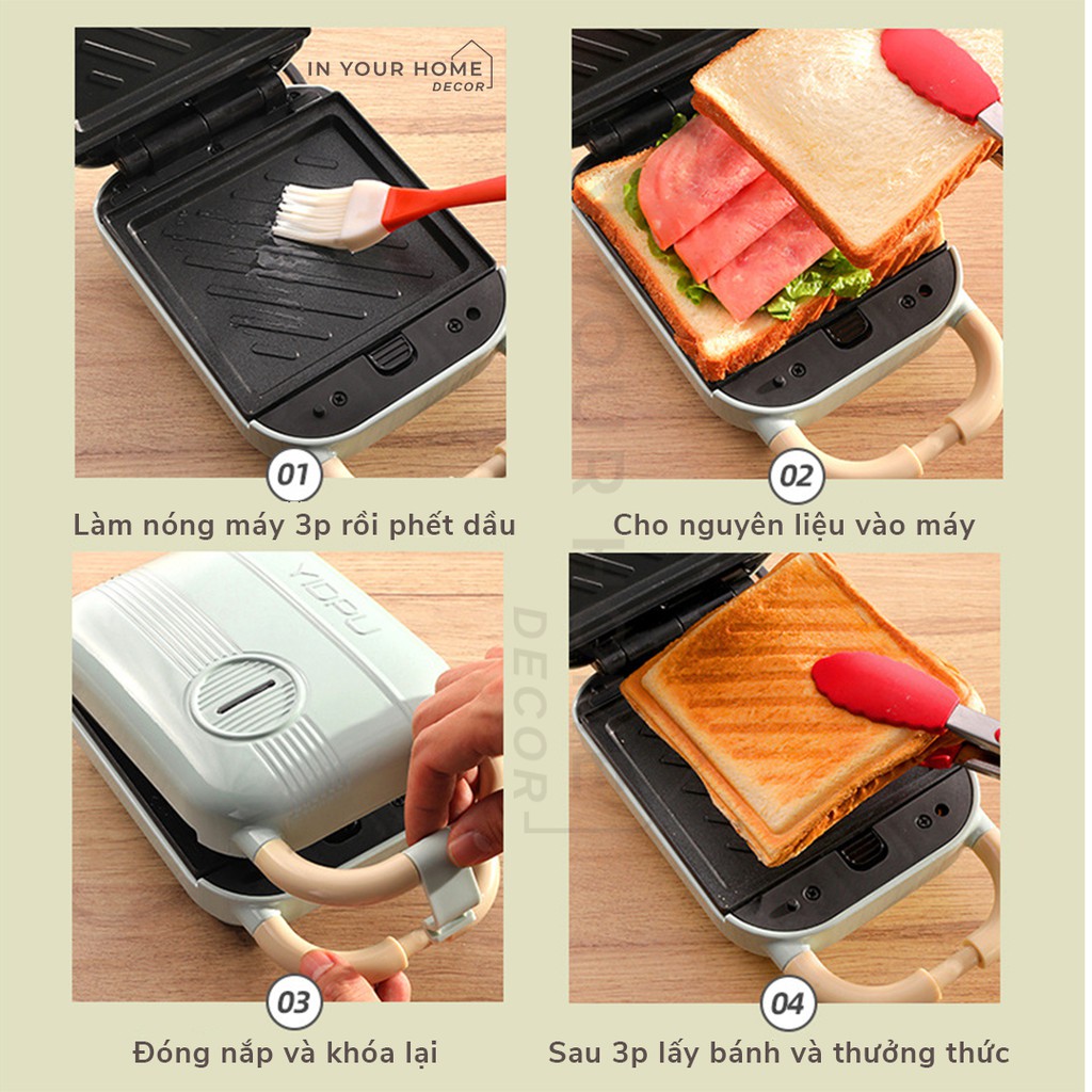 Máy Nướng Bánh Mì Sandwich Waffle Bánh Quế đa năng làm bữa ăn sáng cho gia đình YD518