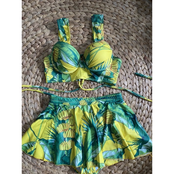 bikini áo gọng kềm váy hoa xanh