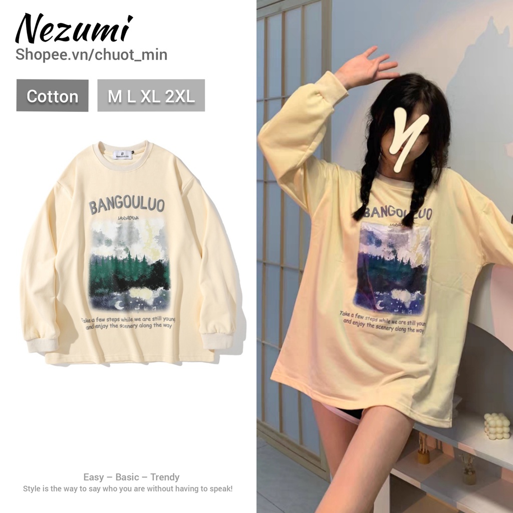 Áo thun cotton dài tay unisex nam nữ Bangualua - Áo đôi đáng yêu hip hop dance
