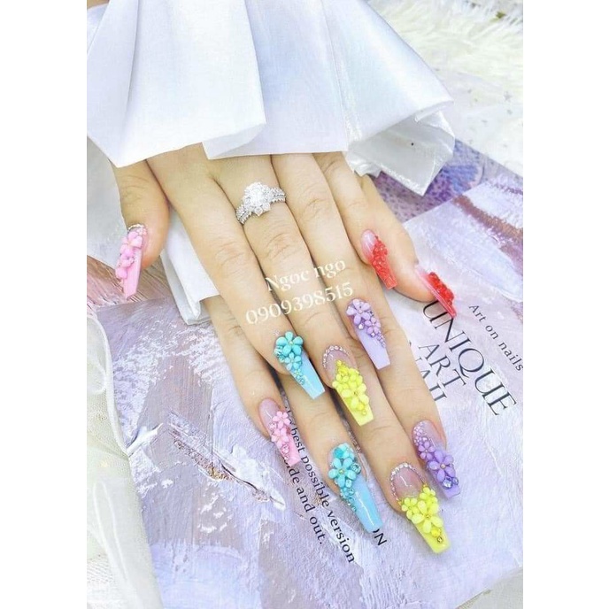 khay charm hoa nhí 6 màu hoa bi làm nail mix 6 ô trang trí nail