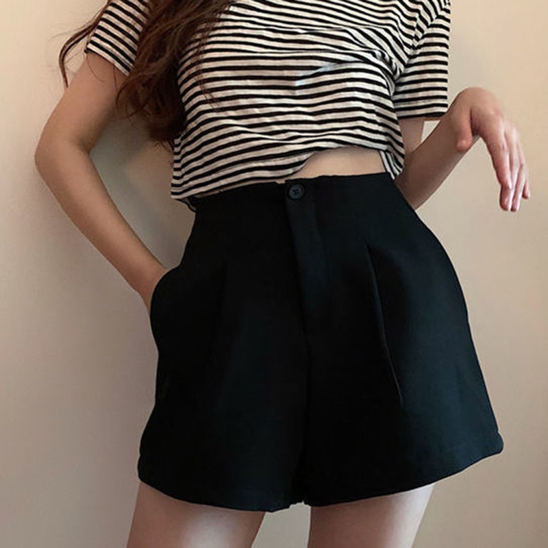 Quần short IELGY dáng chữ A lưng cao ống rộng màu cà phê cho nữ