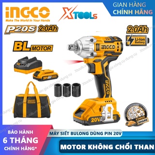 Máy Siết BuLong dùng pin Lithium 20V INGCO CIWLI2001 không chổi than, kèm 2 Pin 1 Sạc 3 Đầu Tiếp, Máy bắn bulong cầm tay