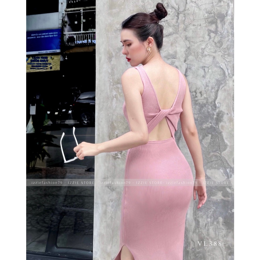 ☬℗Váy body len đanh dệt kim đầm dáng xẻ tà Izzie VL388 xoắn nơ mặc hai kiểu trước sau