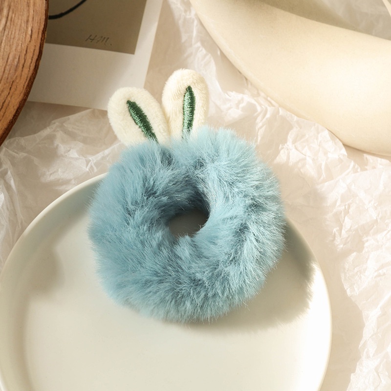 Dây buộc tóc lông xù hình tai thỏ dễ thương phong cách Hàn Quốc cho nữ