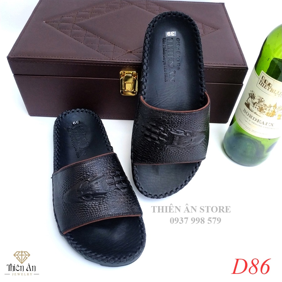 Dép nam quai ngang đẹp,êm chân da bò thật AT97