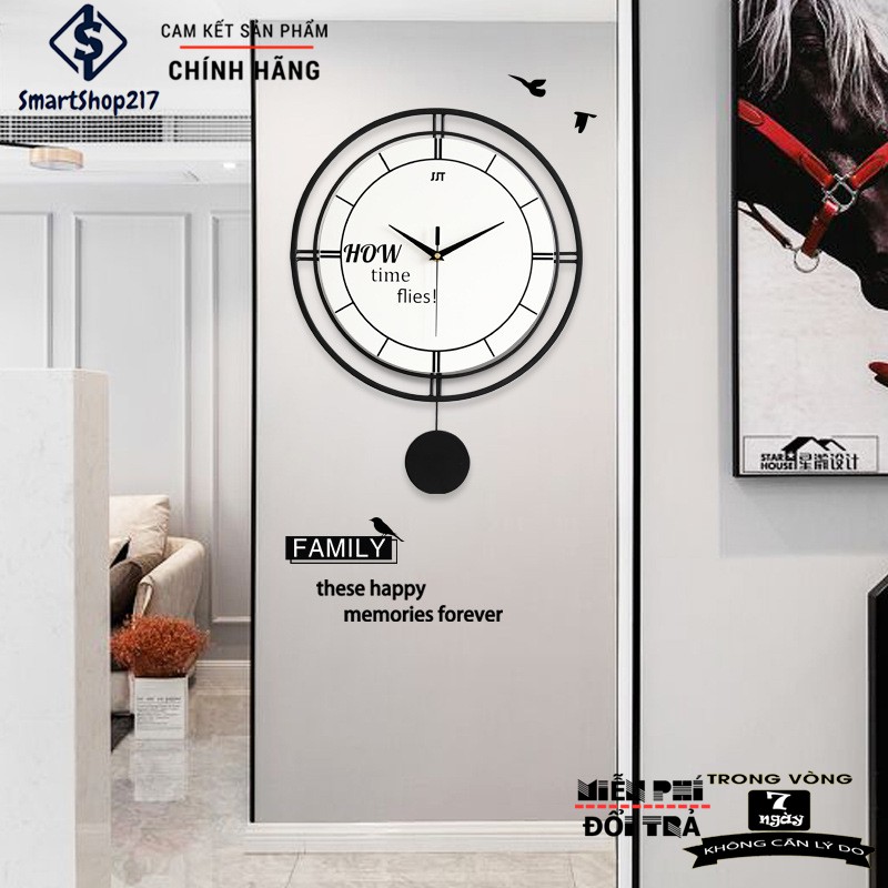 [DH-019] Đồng Hồ Treo Tường Trang Trí Quả Lắc (Tặng Decal trang trí + Bộ Kim dự phòng + Đinh treo chống hỏng tường)