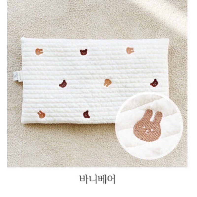 Gối mỏng sơ sinh chữ nhật Dottodot / Malolotte thêu họa tiết cotton 100s Hàn Quốc cho bé