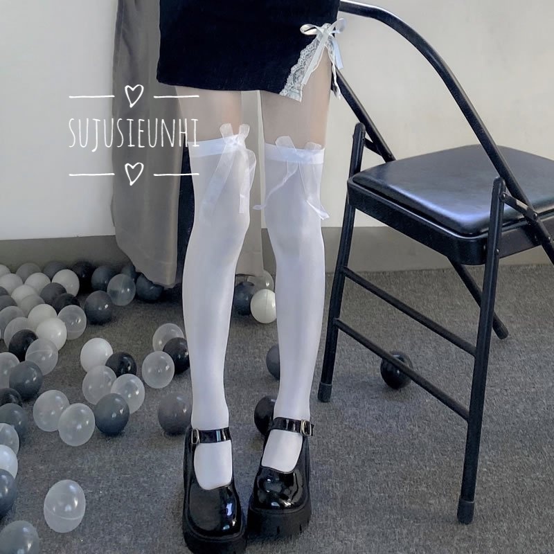 Tất / vớ đùi jk trơn đính nơ voan ngắn dễ thương