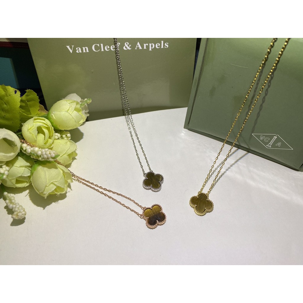 【COD】vòng cổ Mặt Cỏ Bốn Lá Đính Đá Mắt Hổ Thời Trang