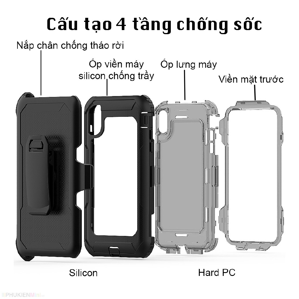 Ốp lưng chống sốc XS Max chuyên dụng 3 lớp bảo vệ, có chân chống xoay 360 độ, đeo thắt lưng cho iPhone XS Max 6.5in