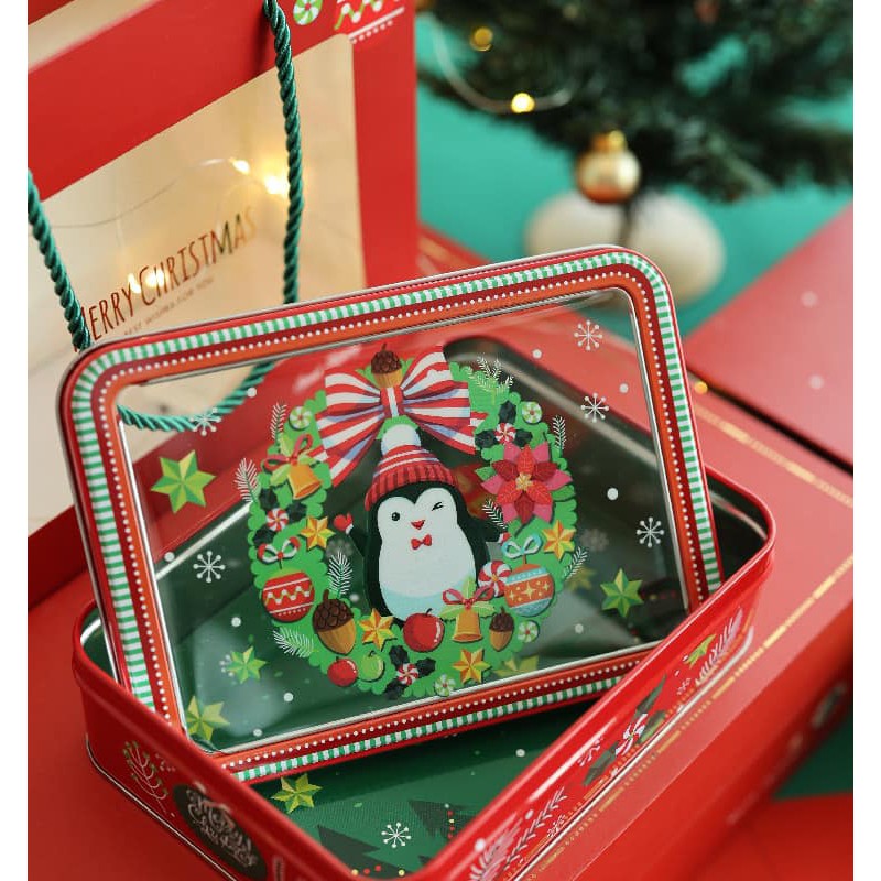 Hộp thiếc noel nắp trong suốt ( Cánh cục vồng hoa )