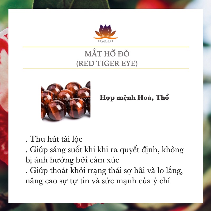 Vòng Tay Thắt Dây Chatoyant Đỏ 10MM Loại AA, Hoả, Thổ, Phong Thuỷ, Chuỗi Hạt, Yoga S50 - Bead Art