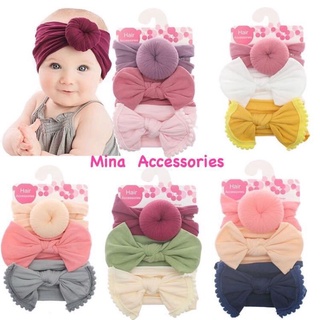 Set 3 băng đô Mina nylon mềm co giãn xinh xắn cho bé gái sơ sinh