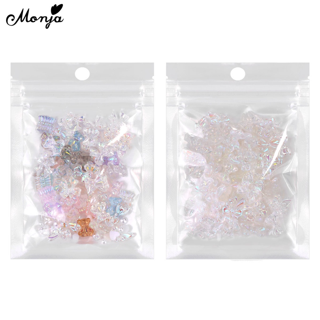 MONJA Túi 100 phụ kiện hình gấu/ bướm/ ngôi sao 3D dùng trang trí móng tay