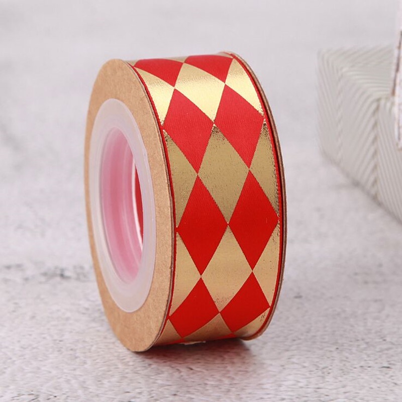 Cuộn Dây Ruy Băng In Họa Tiết Kim Cương 8Yard 2.5cm Màu Đỏ / Hồng Làm Hộp Quà Tặng