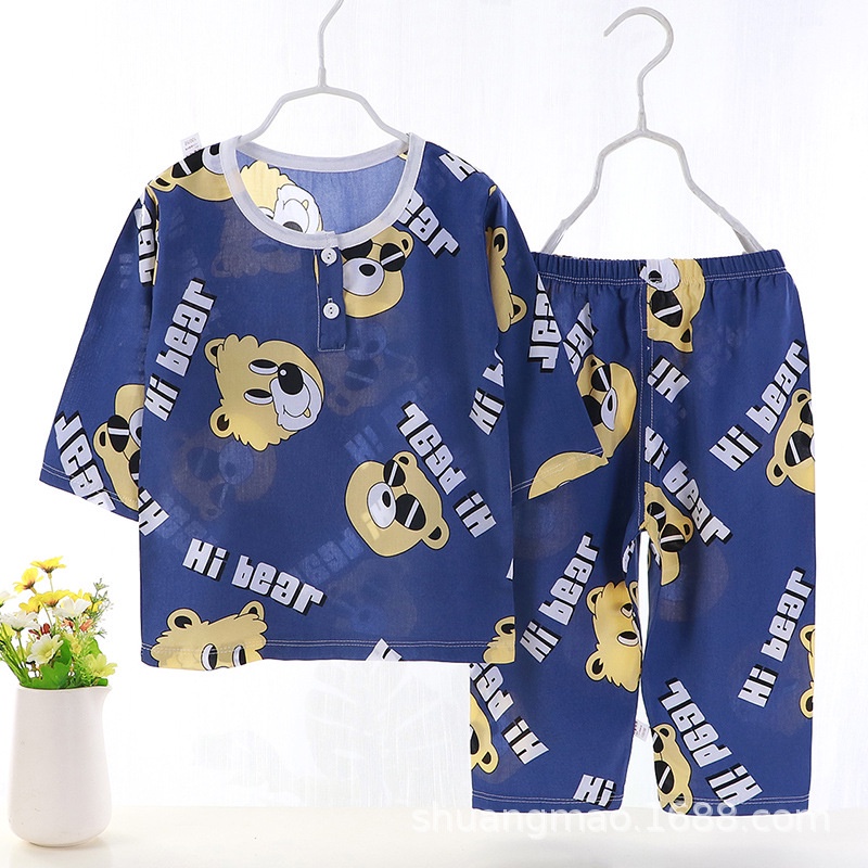 Bộ Đồ Ngủ Vải Cotton Họa Tiết Đáng Yêu Thời Trang Mùa Hè Cho Bé