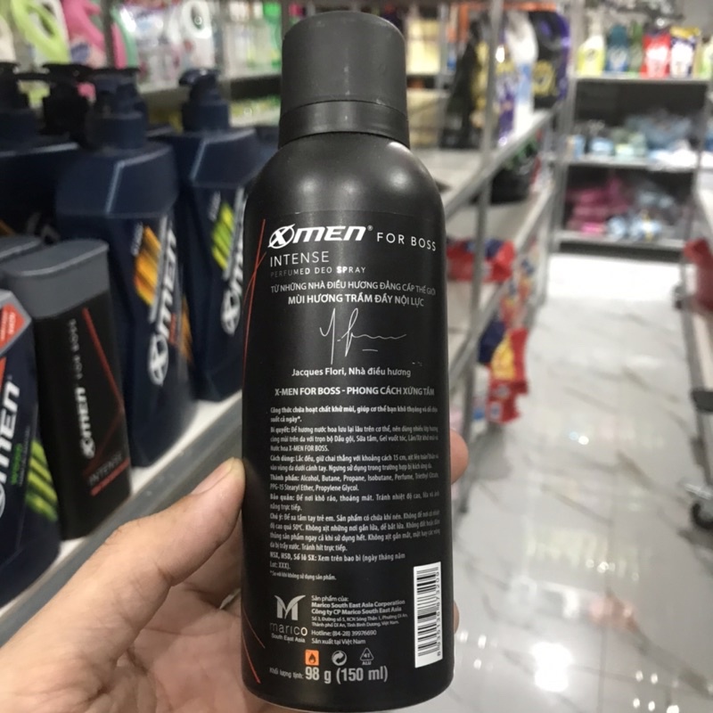Xịt khử mùi X-Men For Boss Intense - Mùi hương trầm đầy nội lực 150ml