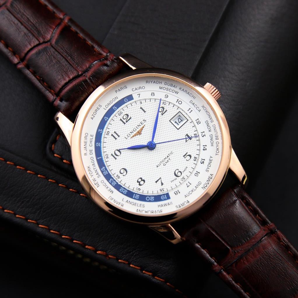 Đồng hồ nam Longines dây da cao cấp Longines kim xanh, hiển thị lịch ngày, mặt kính chống xước, chống nướ