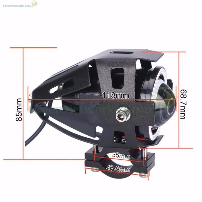 Bộ 3 đèn pha led U7 trợ sáng xe máy mô tô xanh + Tặng công tắc led