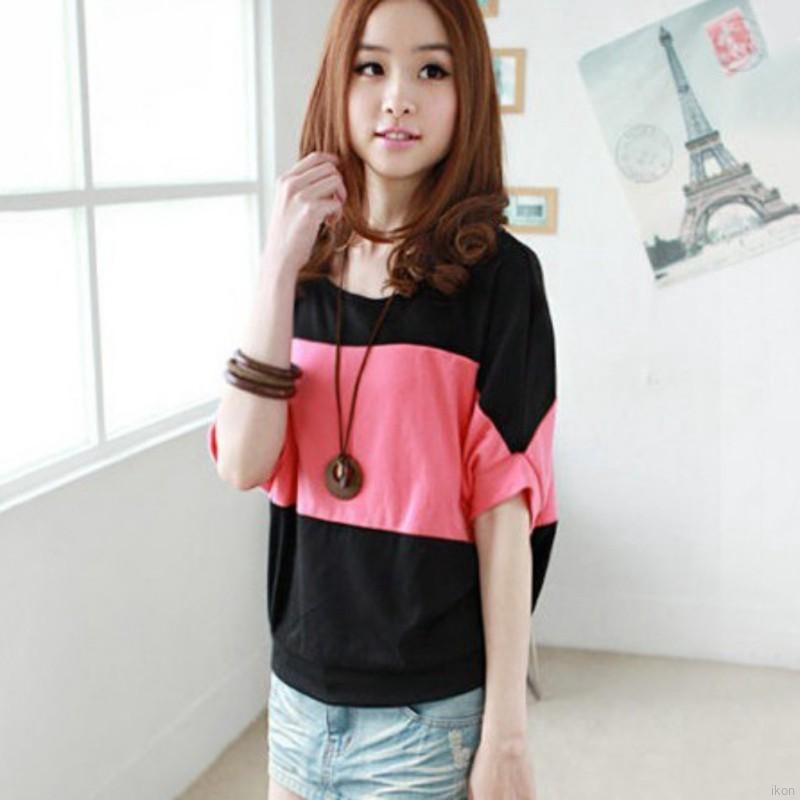 FREESHIP ĐƠN 99K_ Áo kiểu cánh dơi cổ tròn phối màu cho nữ